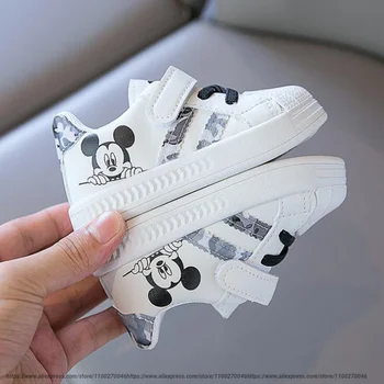Белая повседневная обувь Disney для маленьких мальчиков и девочек, брендовые детские кроссовки с Микки Маусом, детская спортивная обувь, обувь для прогулок для малышей, Размер 25