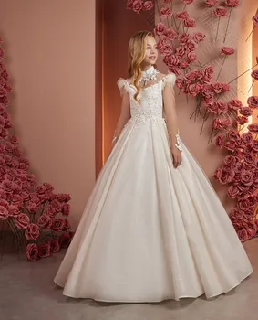 Блестящее платье с цветочным узором для девочек на свадьбу, аппликация из пайеток, пышные элегантные детские бальные платья для дня рождения, первого причастия
