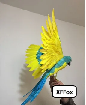 большие крылья в реальной жизни модель попугая из пены и перьев сине-желтая имитация птицы-попугая подарок около 45x60 см xf0311