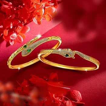 Браслет со змеей из желтого золота 24 карат, открывающийся для женщин, простые золотые браслеты, ювелирные украшения, подарки для мамы и подруги