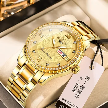 Бренд FNGEEN, роскошные золотые кварцевые часы для мужчин, модные Водонепроницаемые Деловые мужские часы Relogio Masculino