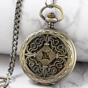 Бронзовые карманные механические часы с декоративной гравировкой, антикварные карманные часы с ручным заводом, подарок для мужчин и женщин