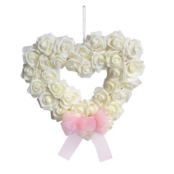 Венок в форме сердца на День Святого Валентина, гирлянда из цветов и роз, Дверной венок для украшения на День Святого Валентина, 13,77 дюйма