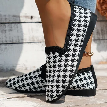 Весенний Новый стиль, вязаные сетчатые однотонные туфли-лодочки большого размера, женские туфли на плоской подошве, туфли-лодочки, одиночные туфли, Удобная рабочая обувь