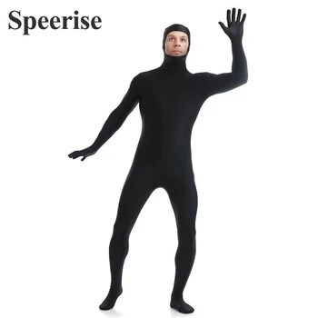 Взрослый Черный костюм Зентай с открытым лицом, Мужское боди, косплей на все тело, цельные Лайкра, спандекс, нейлон, танцевальные костюмы на Хэллоуин, комбинезон