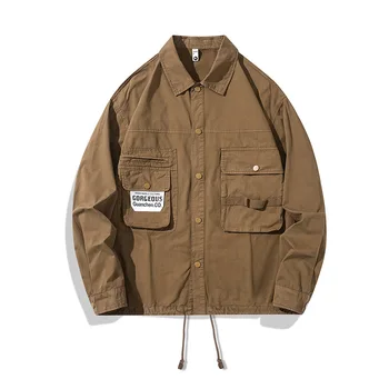 Винтажная куртка Crago из чистого хлопка, весенне-осенняя Мужская модная свободная рубашка на пуговицах, куртка, корейская версия, пальто для мужчин