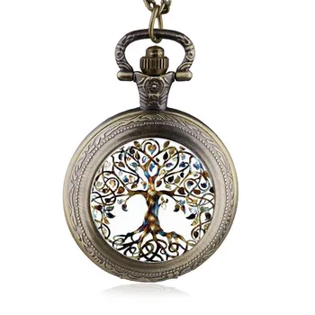 Винтажное классическое ожерелье-цепочка Карманные часы Круглое Дерево Жизни Кулон Кварцевые часы-брелок Лучший подарок для мужчин и женщин