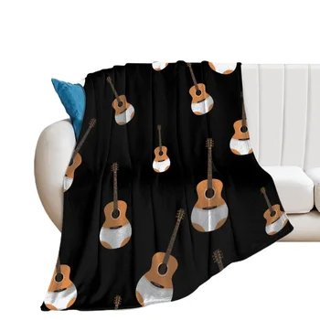 Винтажные черные одеяла с гитарой, покрывало для дивана, стула, Декоративный Домашний уют, Мягкая кровать, Тонкое стеганое одеяло, Фланелевый текстиль для спальни