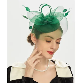 Винтажные шляпы-пилюльки для чаепития Fascinators для женщин с повязкой из сетки из перьев и зажимом для новобрачных, свадебные головные уборы