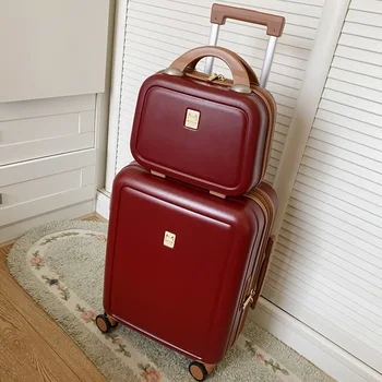 Винтажный красный чемодан Goddess, чемодан Doyen, Бесшумный чемодан с карданным колесом, дорожная тележка для багажа