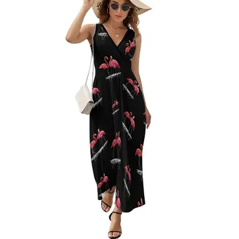 Водное платье Flamingo, Милое макси-платье с V-образным вырезом, пляжные длинные платья в стиле бохо, уличная одежда, Vestidos большого размера