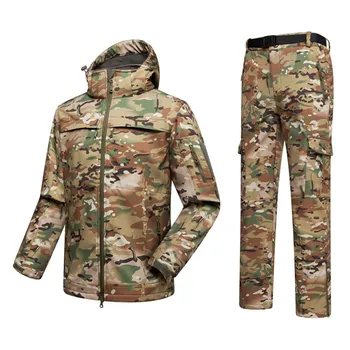 Военно-тактическое мужское камуфляжное пальто и брюки из мягкой оболочки, водонепроницаемая спортивная мужская куртка для треккинга, кемпинга, скалолазания