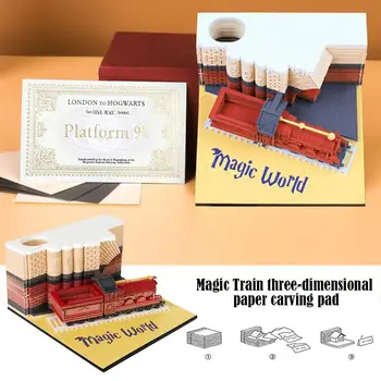 Волшебный поезд, 3D Бумага для заметок, Настройка, Волшебный замок, Окружающий Календарь, Креативный подарок, Ручная резьба по бумаге 3D
