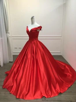 Выпускные платья Vinca Sunny Red из атласа 2023, бальные платья с V-образным вырезом и короткими рукавами, Светоотражающие вечерние платья без спинки