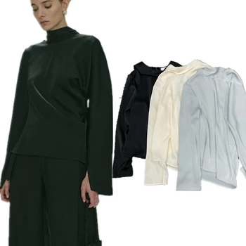 Высококачественная минималистичная рубашка с воротником-шарфом в скандинавском стиле, Элегантные шифоновые женские блузки, топы 2024