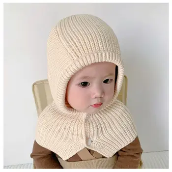 Вязаная детская мягкая балаклава, уличная теплая шапка, шарф, универсальный детский пуловер, Ветрозащитная шапочка