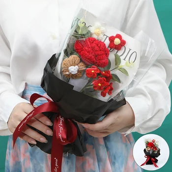 Готовые Вязаные Цветы Букет Искусственных Цветов Выпускной Букет Розы Свадебные украшения для дома Подарки на День Святого Валентина Flores