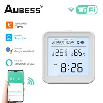 Датчик температуры и влажности Tuya WiFi С ЖК-дисплеем и подсветкой, работающий с Alexa Google Assistant Smart Life