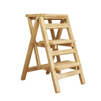 Деревянная бытовая Многофункциональная двухступенчатая складная лестница, табуретка для подъема в помещении, маленькая лестница двойного назначения