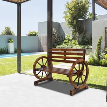 Деревянная скамейка на колесах для 2 человек для заднего двора, патио, веранды, сада, уличной мебели для отдыха в деревенском стиле