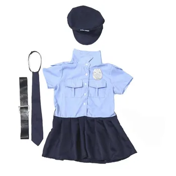 Детский костюм на Хэллоуин, косплей, милое платье, полицейская юбка с коротким рукавом, полицейская форма, комплект тонких платьев для девочек