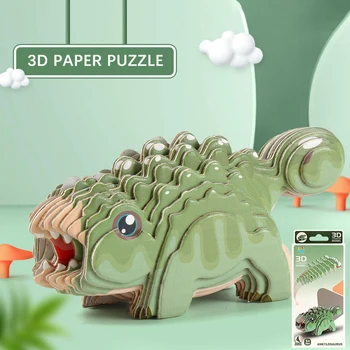 Динозавр 3D бумажный пазл для детей, развивающие игрушки Монтессори, Забавная трехмерная модель игрушки ручной сборки 