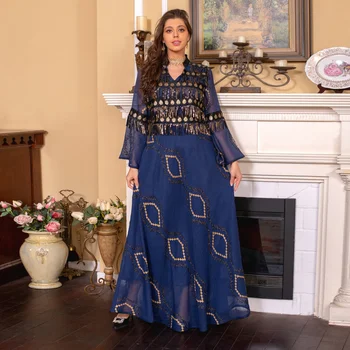 Длинное платье в Рамадан с вышивкой из бисера, Модное платье из Саудовской Аравии, платье из Дубая, Муслиновое платье из Дубая, Турция