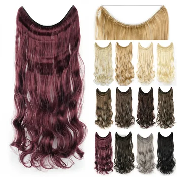 Длинный бордовый синтетический шиньон для волос Fish Line Fusion для наращивания невидимых вьющихся волос для женщин