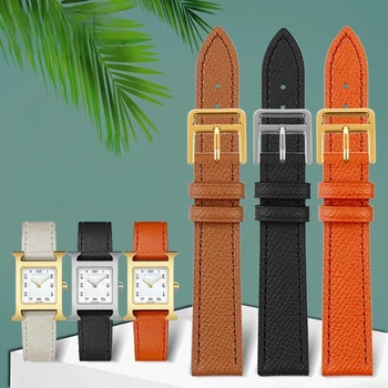 Для Hermes H ремешок для часов из натуральной кожи часовой серии с квадратным циферблатом Тонкий оранжевый удобный мягкий ремешок для часов из воловьей кожи 14 мм 16 мм 18 мм