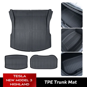 Для Tesla Модель 3 Highland 2024 Передний и задний коврик для багажника TPE ковер Водонепроницаемые атмосферостойкие накладки Верхний и нижний слои ковриков