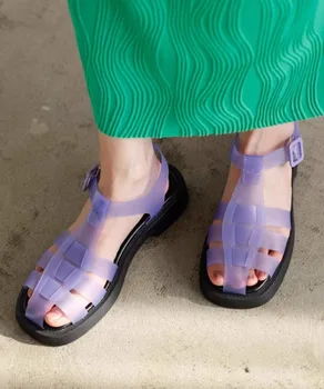 Женская обувь Baotou с пряжкой на щиколотке, вязаные сандалии с вырезами, летние босоножки-кладиаторы 2024, zapatos mujer, японская желейная женская обувь
