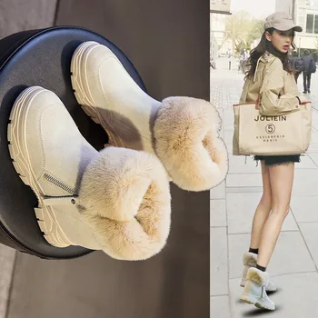 Женская обувь с приподнятыми снежными ботинками, новинка 2023 года, зимняя толстая подошва, утеплитель 8 см, плюшевые и толстые хлопчатобумажные ботинки Martin Boots