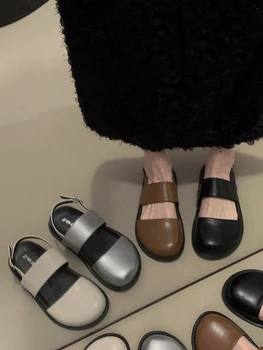 Женская обувь, сандалии, летняя новинка 2023, модные римские туфли в стиле ретро с круглым носком на низком каблуке, нескользящие туфли Muller Shoes