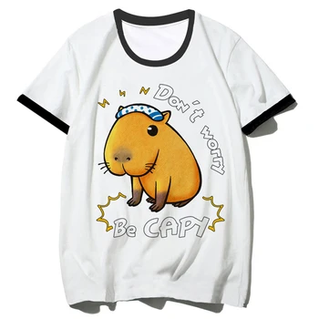 Женская футболка Capybara с дизайном комиксов, забавный топ, женский дизайнер, уличная одежда из аниме