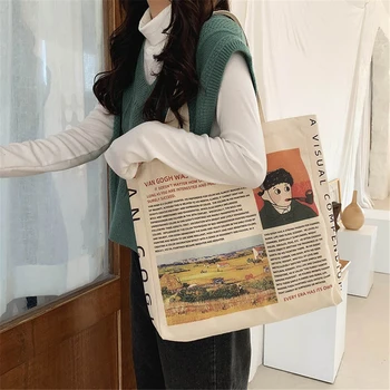 Женская Холщовая сумка через плечо Большой емкости Van Gogh Monet С Масляной печатью, Сумки для покупок, Модные Студенческие сумки, Сумки-Тоут для девочек