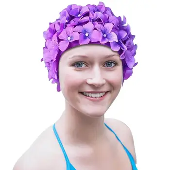 Женская шапочка для купания с 3D цветком Ручной работы, Дышащая Шапочка для купания, Мягкие Длинные Волосы, Капюшон для дайвинга, Защита ушей, Аксессуары для бассейна