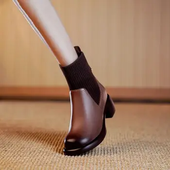 Женские ботинки; Осенняя женская обувь; Сапоги-женская роскошная дизайнерская зимняя обувь с круглым носком; Женская мода 2023 года в стиле Rubber Rock