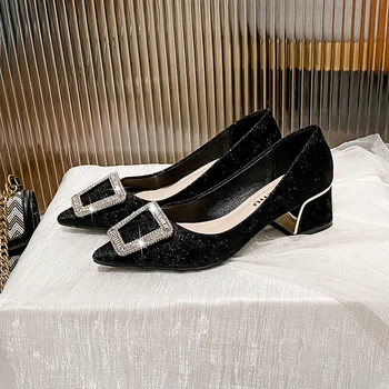 Женские массивные туфли-лодочки без застежки на низком каблуке с закрытым круглым носком, классические туфли средней площади для свадебной вечеринки, офисные женские туфли