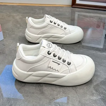 Женские повседневные кроссовки 2024, осенние женские кроссовки на плоской подошве со шнуровкой, дышащие кроссовки, женская вулканизированная обувь для тенниса на платформе
