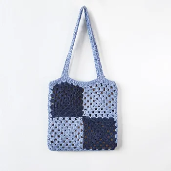 Женские сумки ручной работы контрастного цвета с крючком, цветочная сумка-тоут в этническом стиле, квадратные милые сумки большой емкости для женщин