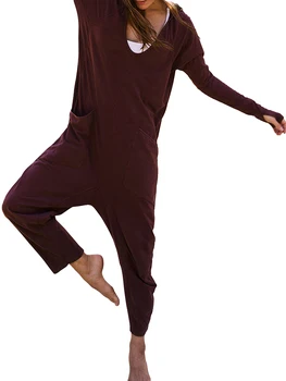 Женский брючный комбинезон, однотонный свободный комбинезон с капюшоном и карманами с длинным рукавом для клубной и уличной одежды