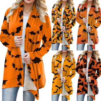 Женский кардиган Мода 2023, Западный этнический жакет с принтом на Хэллоуин, пальто с длинным рукавом, женская осенне-зимняя одежда больших размеров
