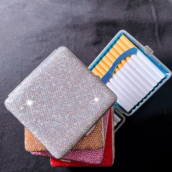 Женский портсигар с бриллиантами из нержавеющей стали, портативный металлический зажим 