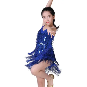 Женское латиноамериканское платье с блестками и кисточками, танцевальный костюм, сверкающая детская одежда для балета, танго, румбы, 5-18 лет