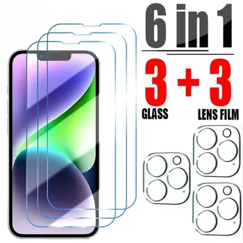 Закаленное стекло 6В1 Для iphone 14 13 12 11 15 Pro Max Защитная Пленка Для Экрана Камеры Для iPhone 13 12 14 Plus 11 12 13 14 15 Pro Glass