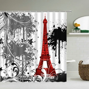 Занавеска для душа Paris Tower, водонепроницаемая занавеска для ванной, полиэфирная ткань с 3D печатью и крючками, Декоративная занавеска для ванной