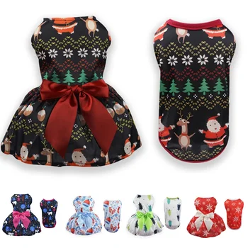 Зимние платья для домашних животных, Рождественская одежда для собак, теплая милая юбка с принтом для щенка, кошки, котенка, платья для собак, Хлопковая одежда для домашних животных, костюм кошки