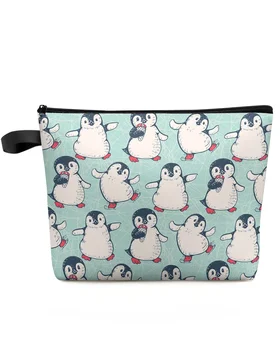 Зимняя косметичка с мультяшным Пингвином, сумка для путешествий, женские косметические сумки, органайзер для туалета, пенал для хранения детей, пенал для карандашей