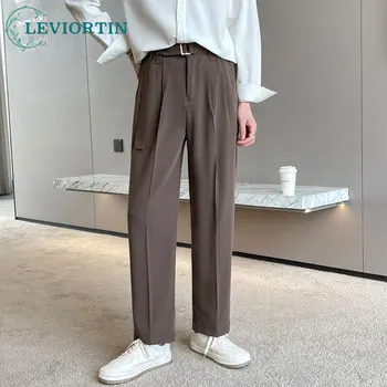 Зрелый стиль Прямые брюки свободного покроя с трубкой, мужские Модные брюки для общества, Корейские стили, мужские Офисные Официальные брюки