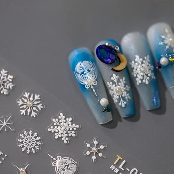 Иллюзия Красочного жемчуга, снежинки, звезды, 3D самоклеящаяся наклейка для ногтей, Белая полупрозрачная наклейка для маникюра с бабочкой и бантом, наклейка для девочки
